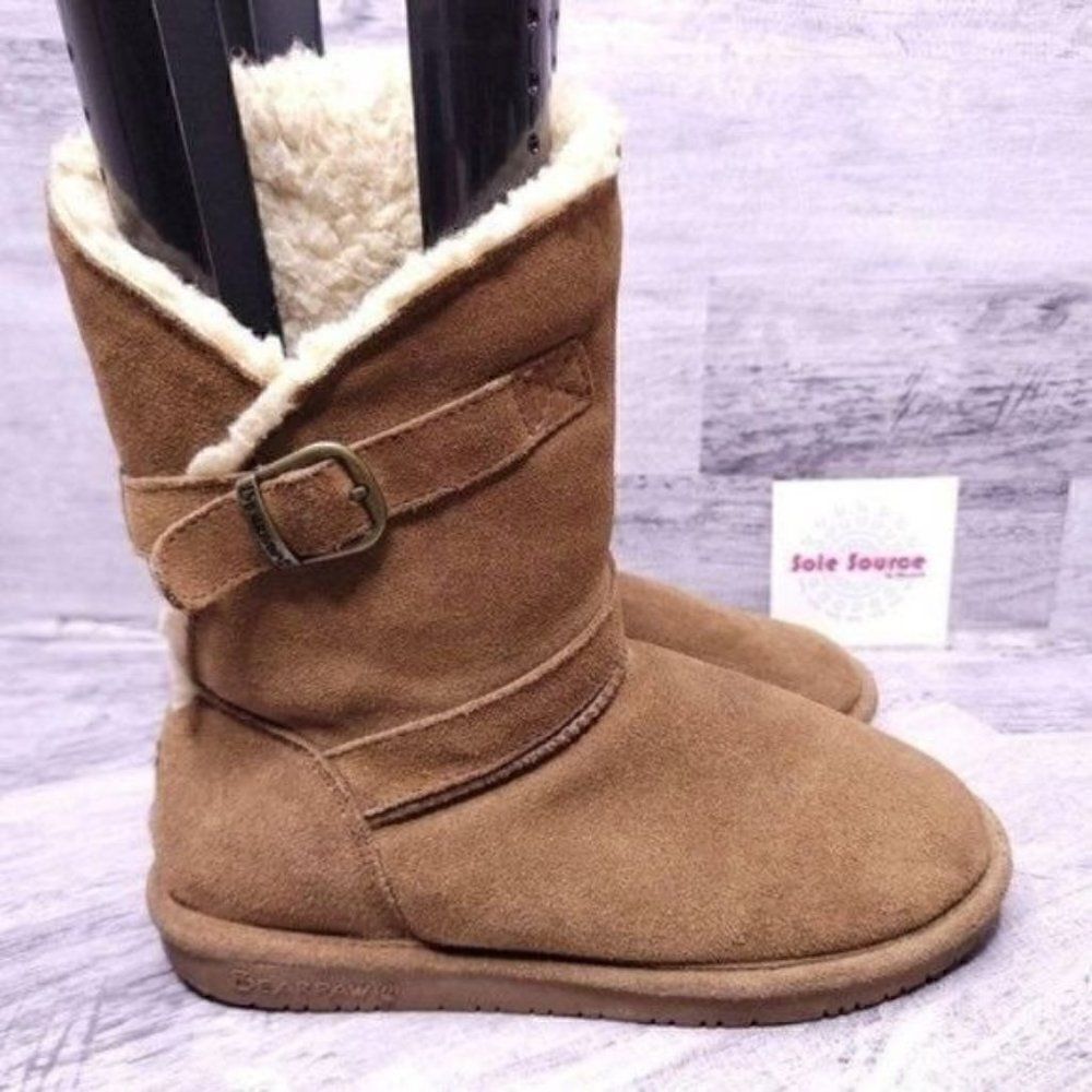 Bearpaw Tatum Suede Sheepskin Lined Winter Boot Brown Women's sz 7